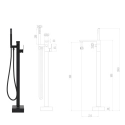 vidaXL Rubinetto a Colonna Vasca da Bagno Nera Acciaio Inox 90 cm