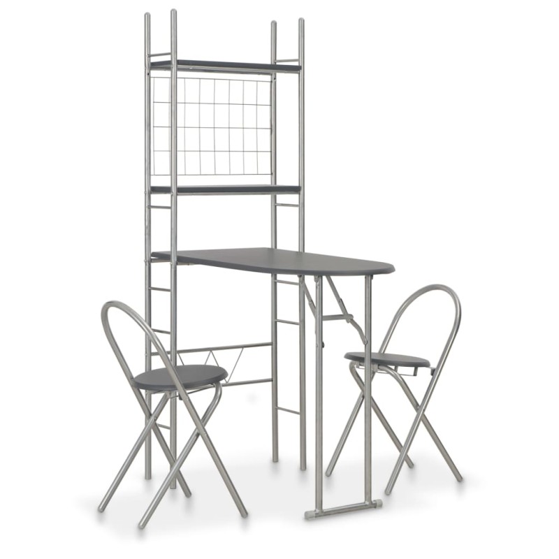 vidaXL Set Tavolo e Sedie Pieghevoli con Scaffale 3pz MDF Acciaio Nero