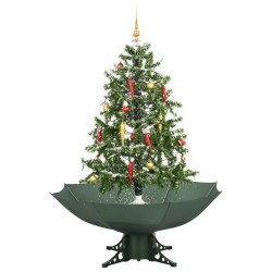 vidaXL Albero di Natale con Neve e Base a Ombrellone Verde 140 cm