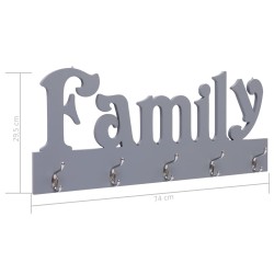 vidaXL Appendiabiti a Muro FAMILY Grigio 74x29,5 cm