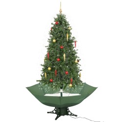 vidaXL Albero di Natale con Neve e Base a Ombrellone Verde 190 cm