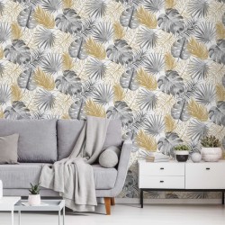 DUTCH WALLCOVERINGS Carta da Parati Motivo Foglie di Monstera Nero