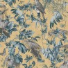 DUTCH WALLCOVERINGS Carta da Parati Foglie e Uccelli Blu e Oro