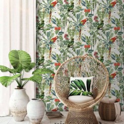 DUTCH WALLCOVERINGS Carta da Parati Uccelli Tropicali Bianco e Verde