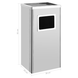 vidaXL Pattumiera con Posacenere da Albergo 45 L Acciaio Inox 