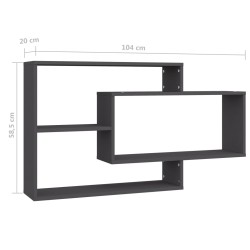 vidaXL Mensole a Muro Grigie 104x20x58,5 cm in Truciolato