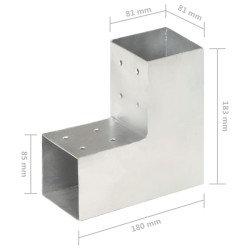 vidaXL Connettori per Pali a Forma di L 4 pz Metallo Zincato 81x81 mm