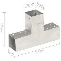 vidaXL Connettori per Pali a Forma di T 4 pz Metallo Zincato 71x71 mm