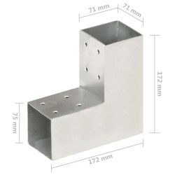 vidaXL Connettori per Pali a Forma di L 4 pz Metallo Zincato 71x71 mm