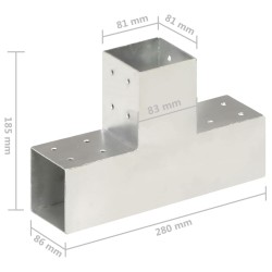 vidaXL Connettori per Pali a Forma di T 4 pz Metallo Zincato 81x81 mm