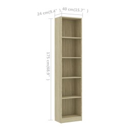 vidaXL Libreria a 5 Ripiani Rovere Sonoma 40x24x175 cm in Truciolato