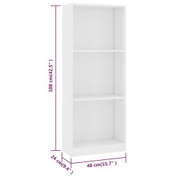 vidaXL Libreria a 3 Ripiani Bianca 40x24x108 cm in Legno ingegnerizzato