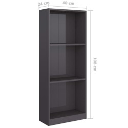 vidaXL Libreria a 3 Ripiani Grigio Lucido 40x24x108 cm in Truciolato