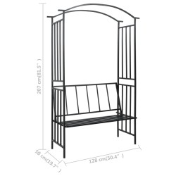 vidaXL Arco da Giardino con Panca Nero 128x50x207 cm in Ferro 