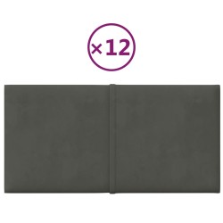 Pannelli Murali 12 pz Grigio Scuro 30x15 cm Velluto 0,54 m²