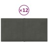 Pannelli Murali 12 pz Grigio Scuro 30x15 cm Velluto 0,54 m²