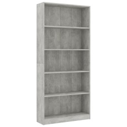 vidaXL Libreria a 5 Ripiani Grigio Cemento 80x24x175 cm in Truciolato