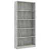 vidaXL Libreria a 5 Ripiani Grigio Cemento 80x24x175 cm in Truciolato