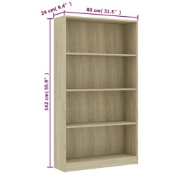 vidaXL Libreria a 4 Ripiani Rovere Sonoma 80x24x142 cm in Truciolato