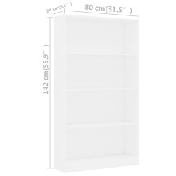 vidaXL Libreria a 4 Ripiani Bianca 80x24x142 cm in Legno ingegnerizzato