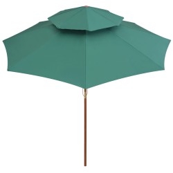 vidaXL Ombrellone a 2 Livelli 270x270 cm con Palo in Legno Verde