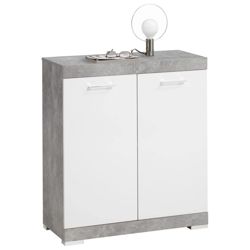 FMD Credenza con 2 Ante 80x34,9x89,9 cm Bianco e Calcestruzzo