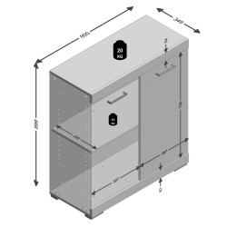 FMD Credenza con 2 Ante 80x34,9x89,9 cm Bianco e Calcestruzzo