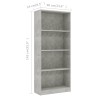 vidaXL Libreria a 4 Ripiani Grigio Cemento 60x24x142 cm in Truciolato