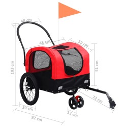 vidaXL Rimorchio Bici per Animali e Carrello Jogging Rosso Nero