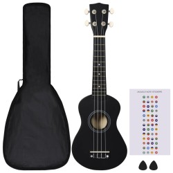 vidaXL Set Ukulele Soprano con Borsa per Bambini Nera 21"