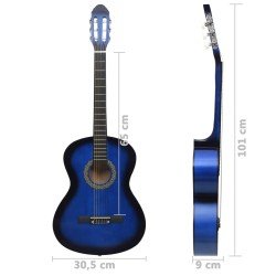 vidaXL Chitarra Classica per Principianti Blu 4/4 39" in Tiglio      