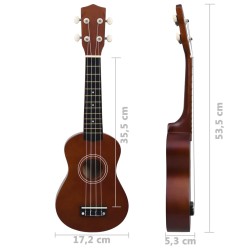 vidaXL Set Ukulele Soprano con Borsa per Bambini Legno Scuro 21"    