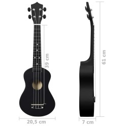 vidaXL Set Ukulele Soprano con Borsa per Bambini Nera 23"