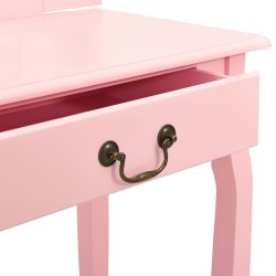 vidaXL Tavolo da Trucco con Sgabello Rosa 65x36x128 cm Paulownia e MDF