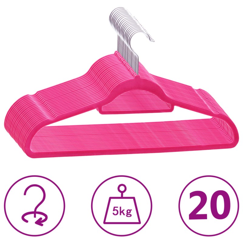 vidaXL Set Appendiabiti 20 pz Antiscivolo Rosa in Velluto