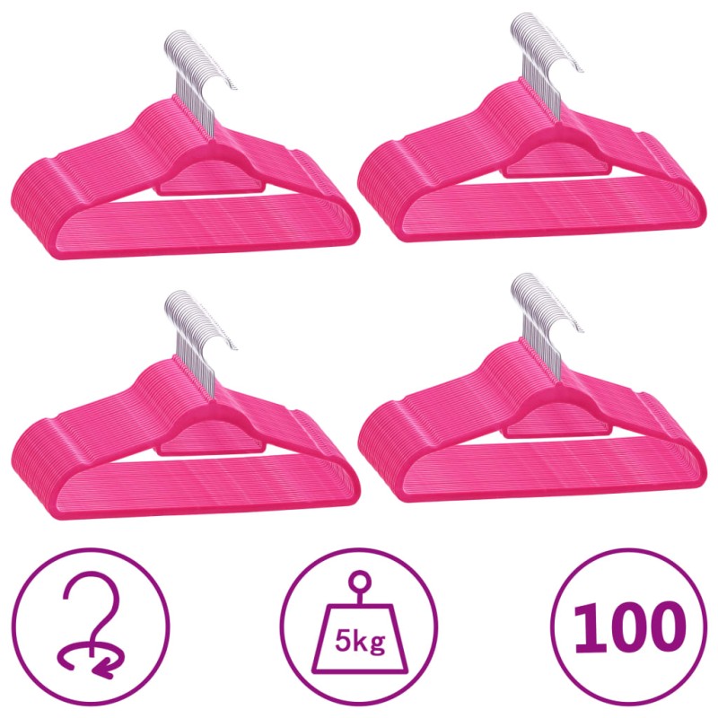 vidaXL Set Appendiabiti 100 pz Antiscivolo Rosa in Velluto