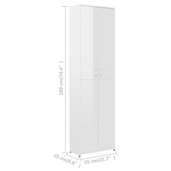 vidaXL Armadio per Ingresso Bianco Lucido 55x25x189 cm in Truciolato