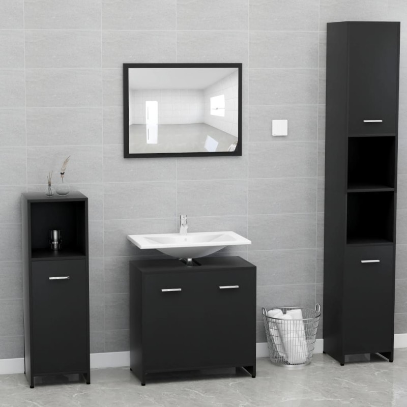 vidaXL Set Mobili da Bagno Nero in Legno ingegnerizzato