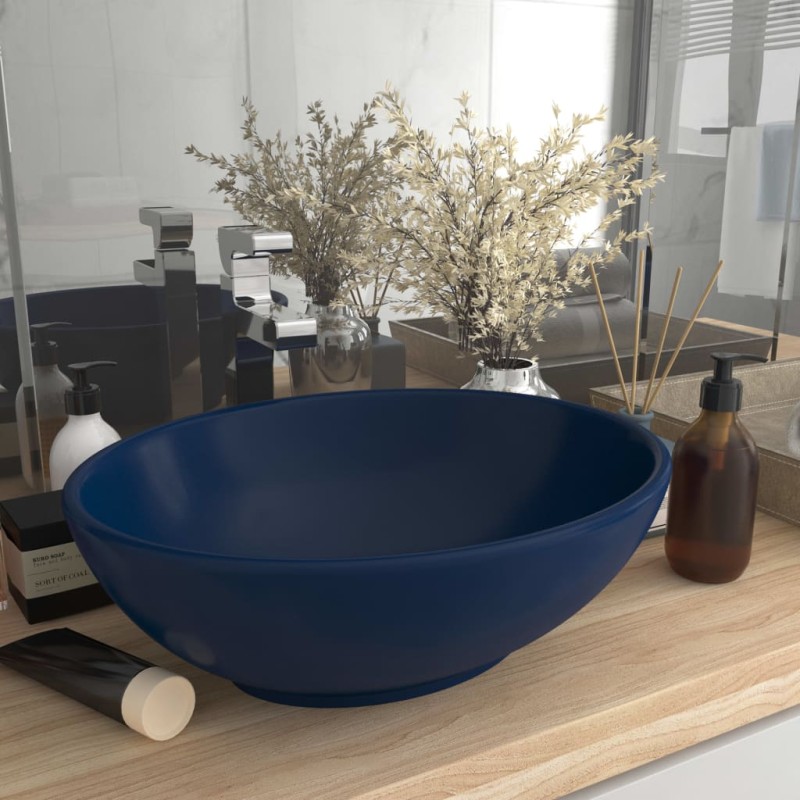 vidaXL Lavandino Lusso Ovale Blu Scuro Opaco 40x33 cm in Ceramica