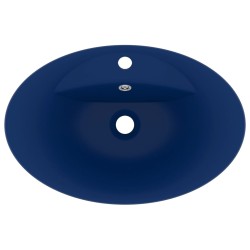 vidaXL Lavabo con Troppopieno Ovale Blu Scuro Opaco 58,5x39cm Ceramica