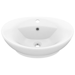 vidaXL Lavandino con Troppopieno Ovale Bianco Opaco 58,5x39cm Ceramica