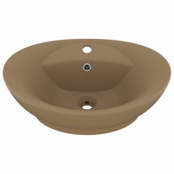 vidaXL Lavandino con Troppopieno Ovale Crema Opaco 58,5x39cm Ceramica