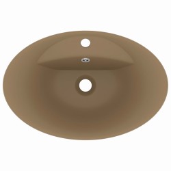 vidaXL Lavandino con Troppopieno Ovale Crema Opaco 58,5x39cm Ceramica