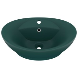 vidaXL Lavabo Troppopieno Ovale Verde Scuro Opaco 58,5x39cm Ceramica