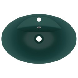 vidaXL Lavabo Troppopieno Ovale Verde Scuro Opaco 58,5x39cm Ceramica