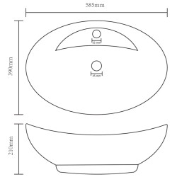 vidaXL Lavandino con Troppopieno Ovale Nero Opaco 58,5x39cm Ceramica