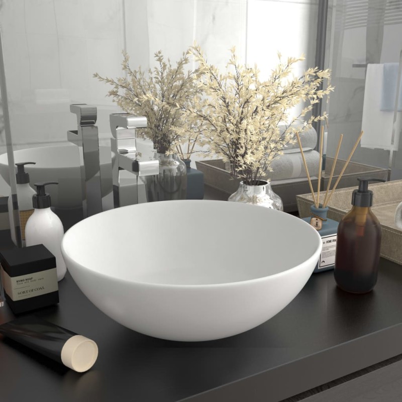 vidaXL Lavandino da Bagno in Ceramica Bianco Opaco Rotondo