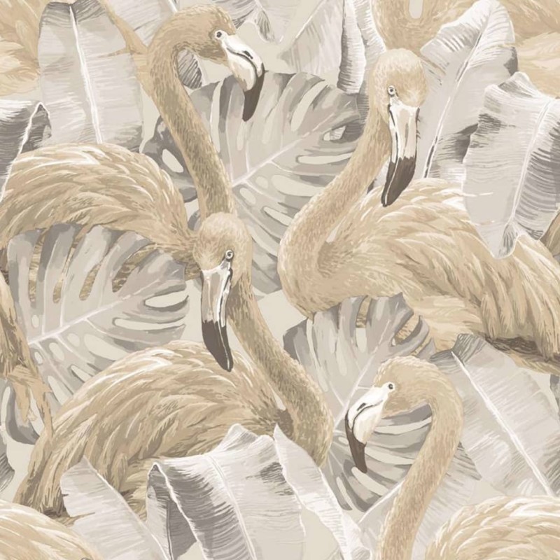 Noordwand Carta da Parati Flamingo and Monstera Beige