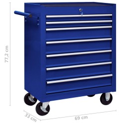 vidaXL Carrello Portautensili con 7 Cassetti per Officina Blu