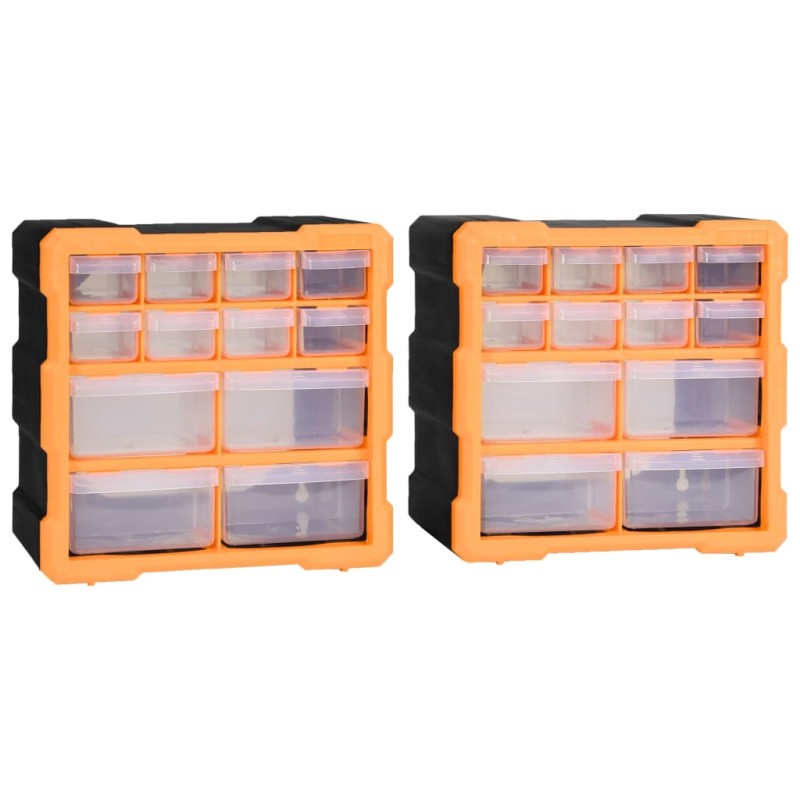 vidaXL Mobili Contenitori con 12 Cassetti 2 pz 26,5x16x26 cm